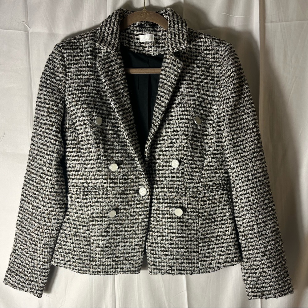 ECRU tweed blazer with double breasted look in black and white tweed Sz 8 - Picture 2 of 10